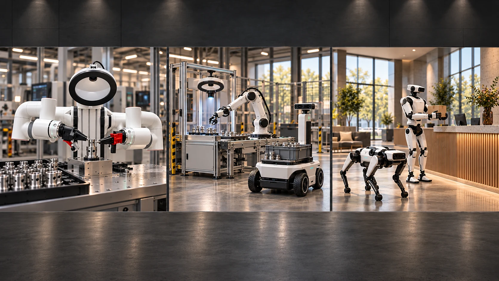 Concept of industrial workstations and mobile robots across manufacturing tasks